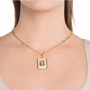 MAYAMAR B Initial Necklace Gold Paperclip Chain Mother Pearl Pendant